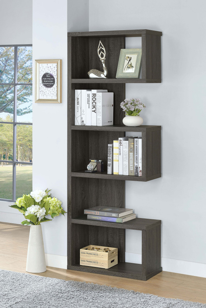 Joey 5 tier Bookcase Weathered Grey   Modern   Bookcases   by Modon  Houzz