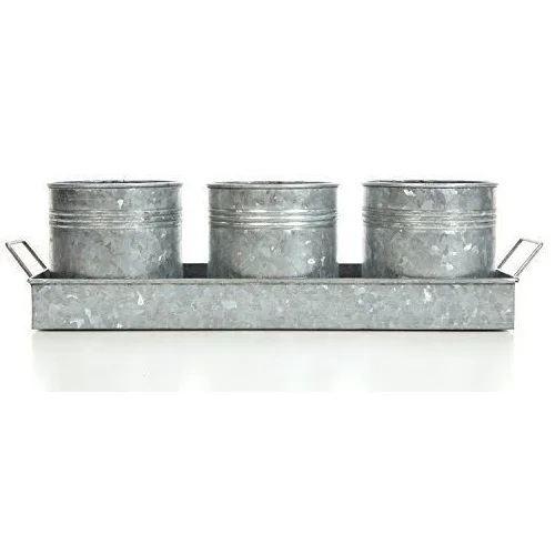 Customized metal planter huge garden buckets rustic finished galvanized planters garden supplies flower pots with Tray