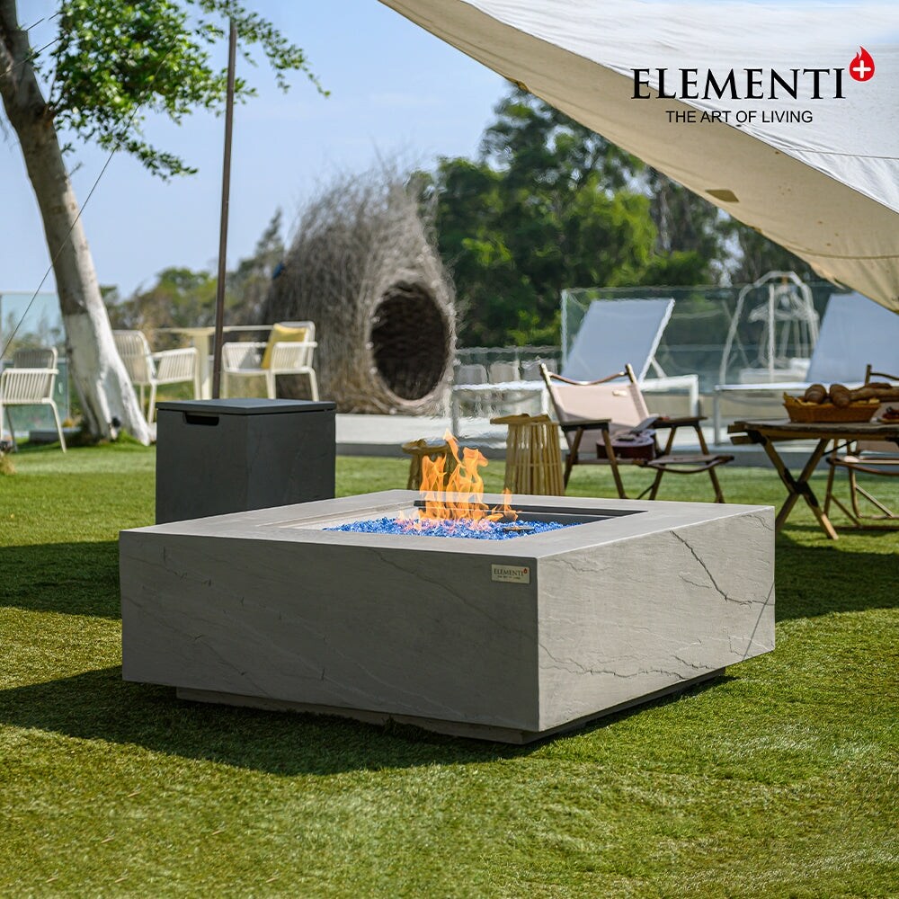 Elementi Plus Capertee Outdoor Fire Pit Table Concrete Square 60000 BTU   40 x 40 inches with Lid  Fire Glass  and Cover