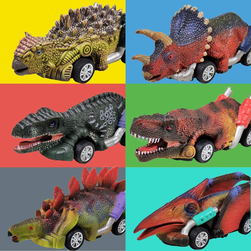 Jeexi Dinosaur Toy Pull Back Cars， 6 Pack Dino Toys for 3 Year Old Boys and Toddlers， Boy Toys Age 3，4，5 and Up， Pull Back Toy Cars， Dinosaur Games with T-Rex