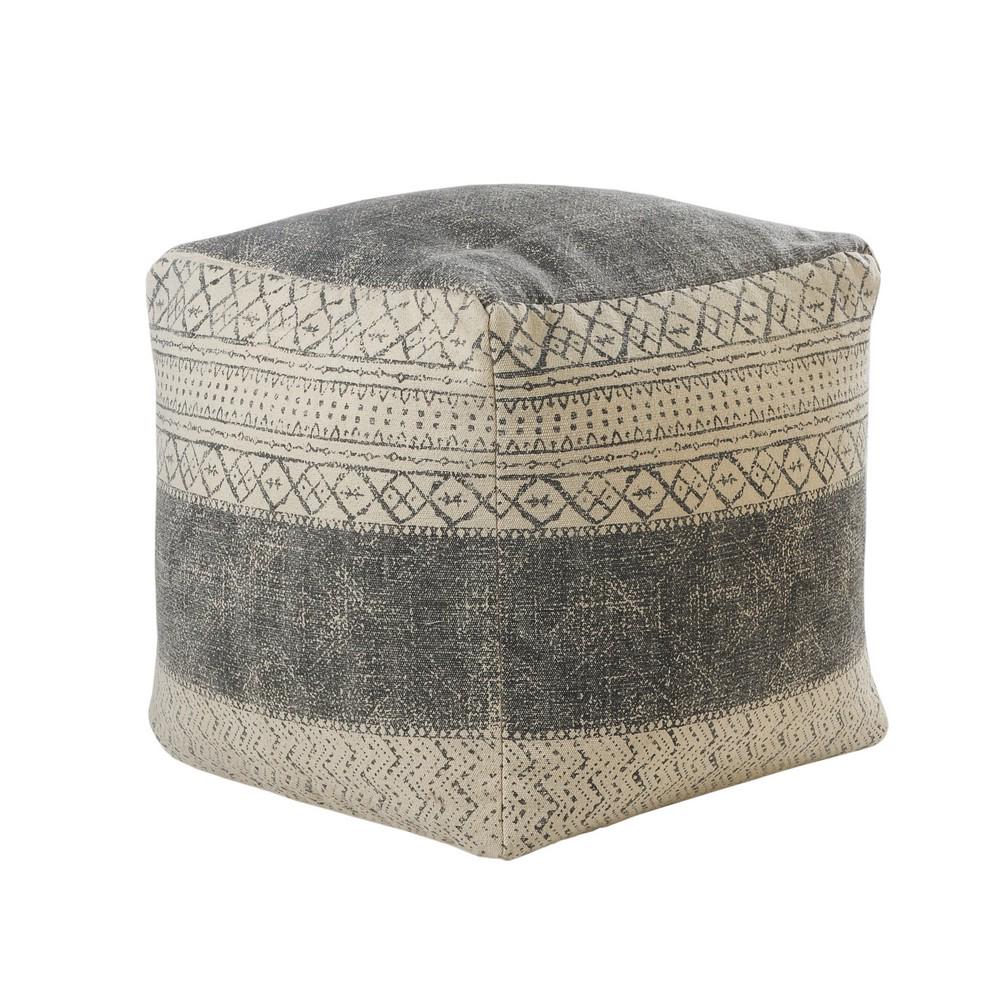 Lr Home Geometric Handmade Polyester Pouf， Beige