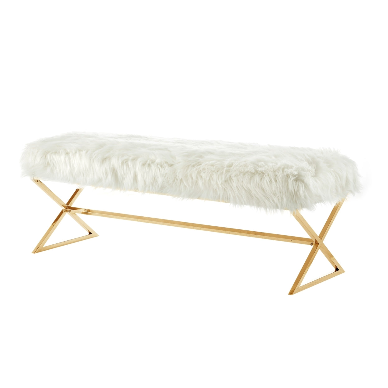 Liam Faux Fur Bench-Stainless Steel Legs-Living-room, Entryway, Bedroom-Inspired Home