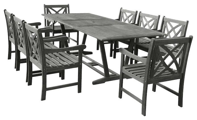 Renaissance Eco Friendly 9 Piece Outdoor Hand Scraped Hardwood Dining Set   Farmhouse   Outdoor Dining Sets   by More4Home LLC  Houzz