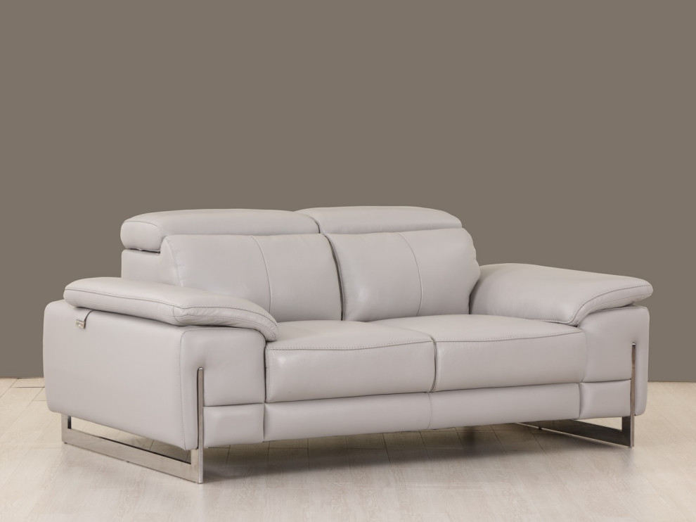 Tasteful Light Grey Genuine Italian Leather Loveseat   Contemporary   Loveseats   by HomeRoots  Houzz