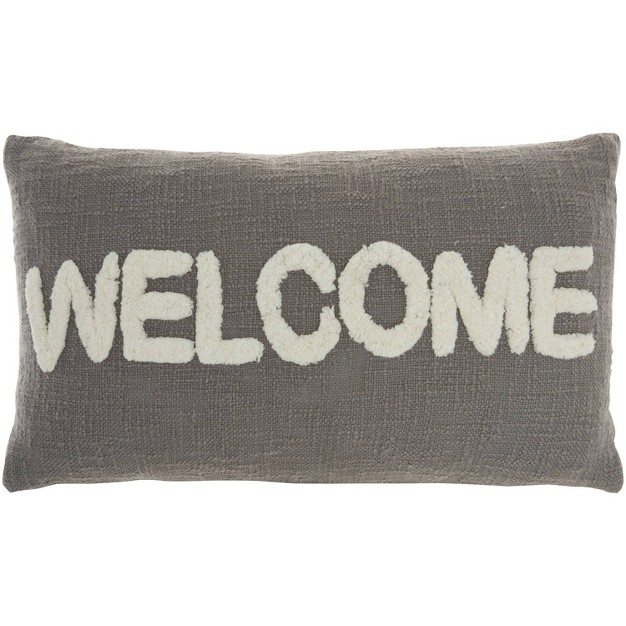 Oversize Life Styles x27 welcome x27 Tufted Lumbar Throw Pillow Mina Victory