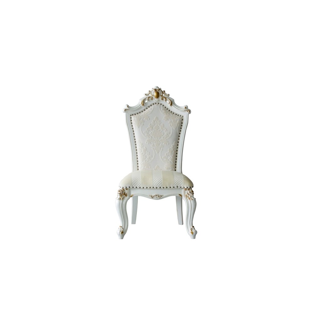 ACME Picardy Side Chair (Set of 2) in Fabric  PU and Antique Pearl