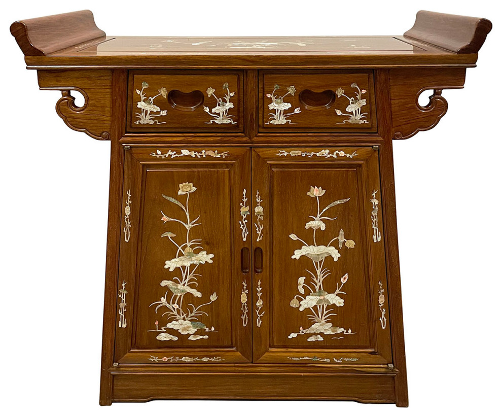 Consigned 20th Century Chinese Hardwood Altar Cabinet With Mother of Pearl inlay   Asian   Console Tables   by Golden Treasures Antiques and Collectibles Inc  Houzz