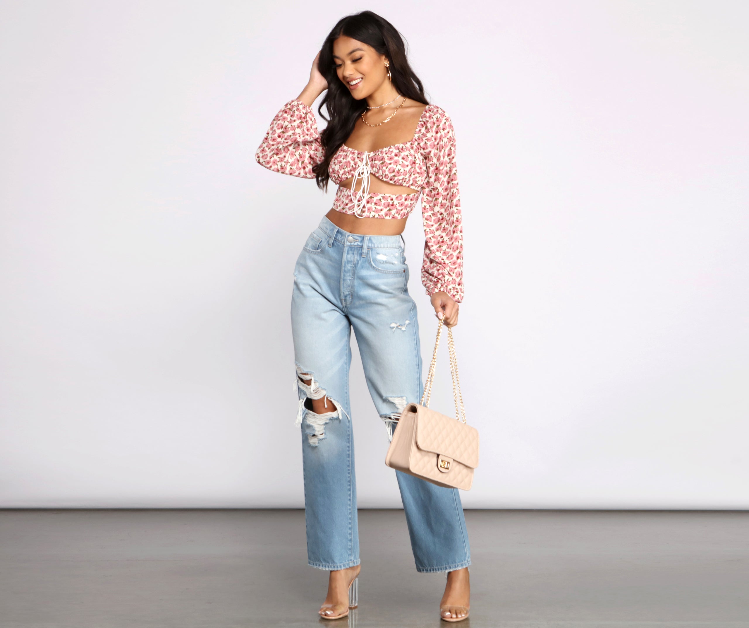 Sweetly Chic Tie Front Crop Top