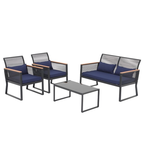 Outdoor 4piece Wicker Patio Conversation Set