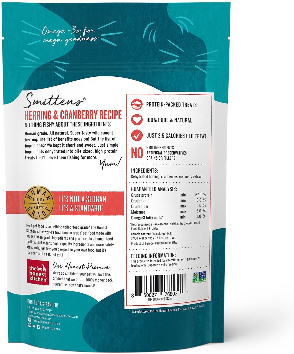 The Honest Kitchen Smittens Bites Round Herring and Cranberry Cat Treats， 2-oz