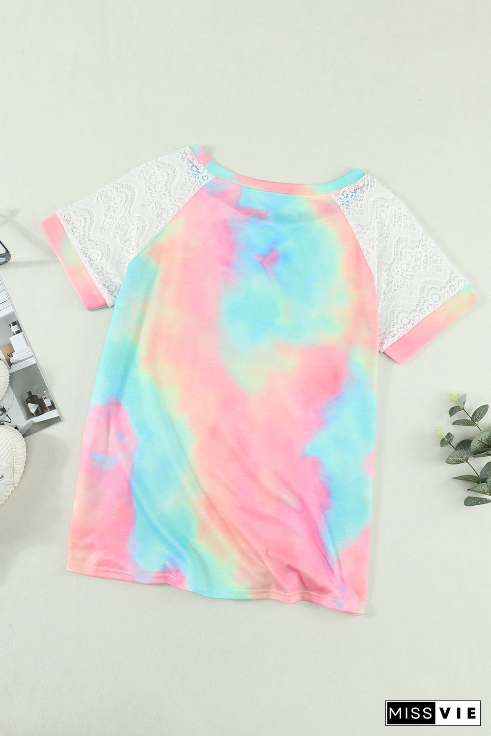 Bright Tie-dye Crochet Raglan Tee