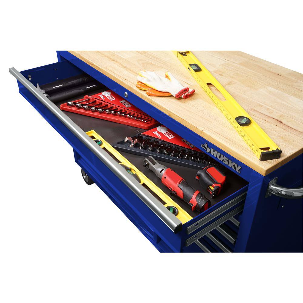 Husky 52 in. W x 24.5 in. D 9-Drawer Standard Duty Mobile Workbench with Solid Work Top and Pegboard in Gloss Blue HOTC5209B32M