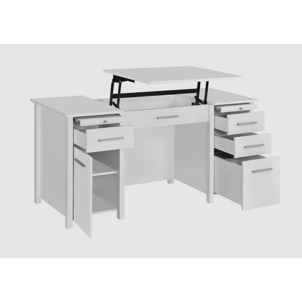 Shore Modern White Lift Top Design Home Office Computer Desk with Drawers and Cabinet