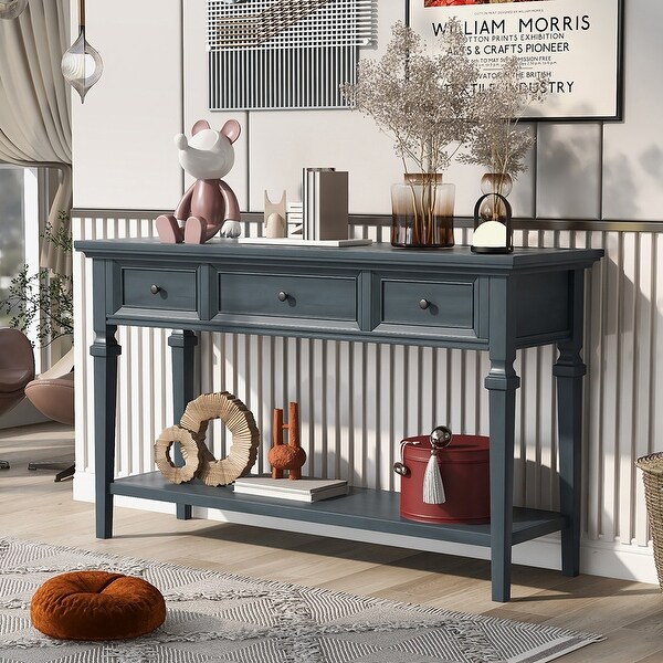 Classic Retro Style Console Table with 3 Drawers and Bottom Shelf