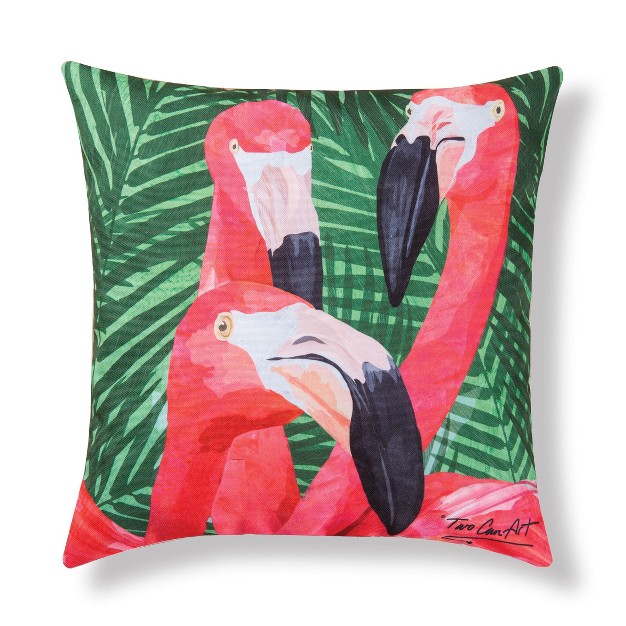 X 18 quot Pink Flamingos Coastal Tropical Indoor outdoor Throw Pillow