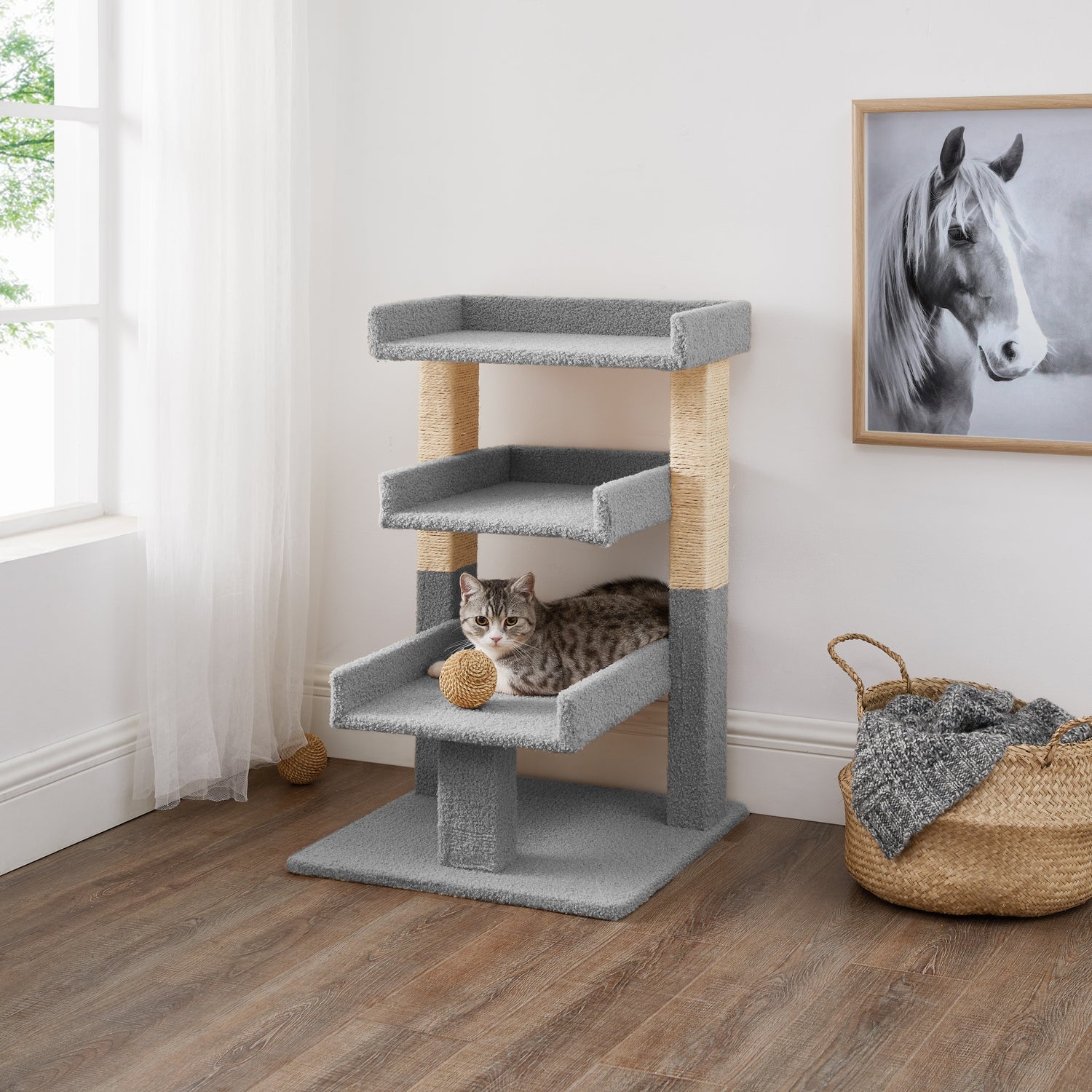 Naomi Home Cat Tree for Indoor Cats, Multi-level Cat Furniture with Condo Kitten Tower Kitty Stand Play House-Color: Gray