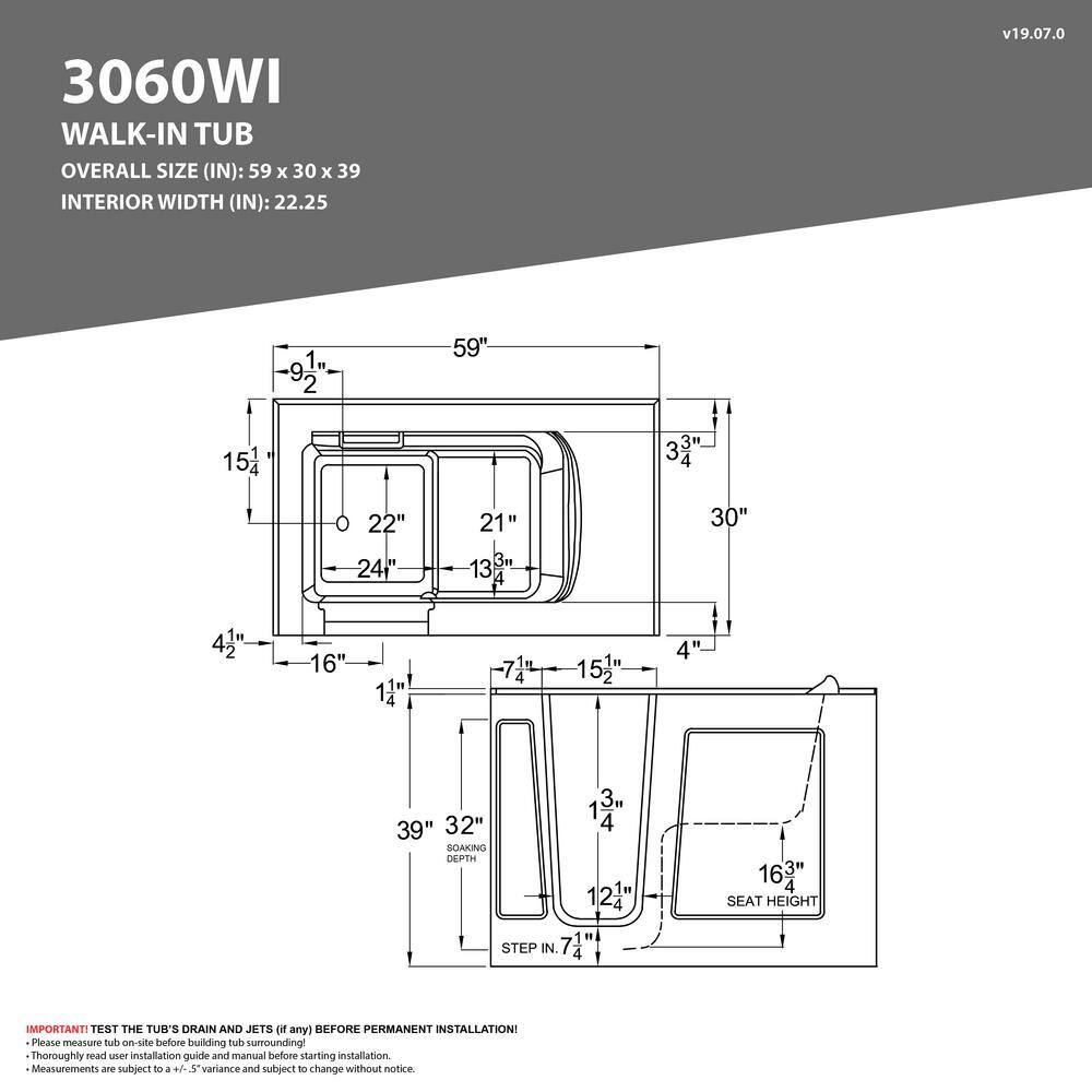 Universal Tubs Safe Premier 60 in. x 30 in. Left Drain Walk-In Non-Whirlpool Bathtub in Biscuit HD3060WILBS-CP