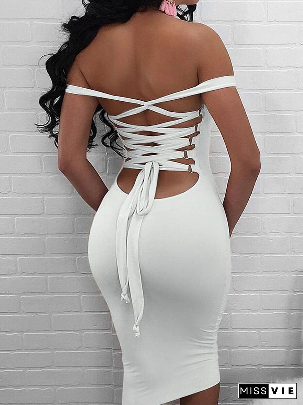 DressSexy Bandage Strappy Back Bodycon White Dresses