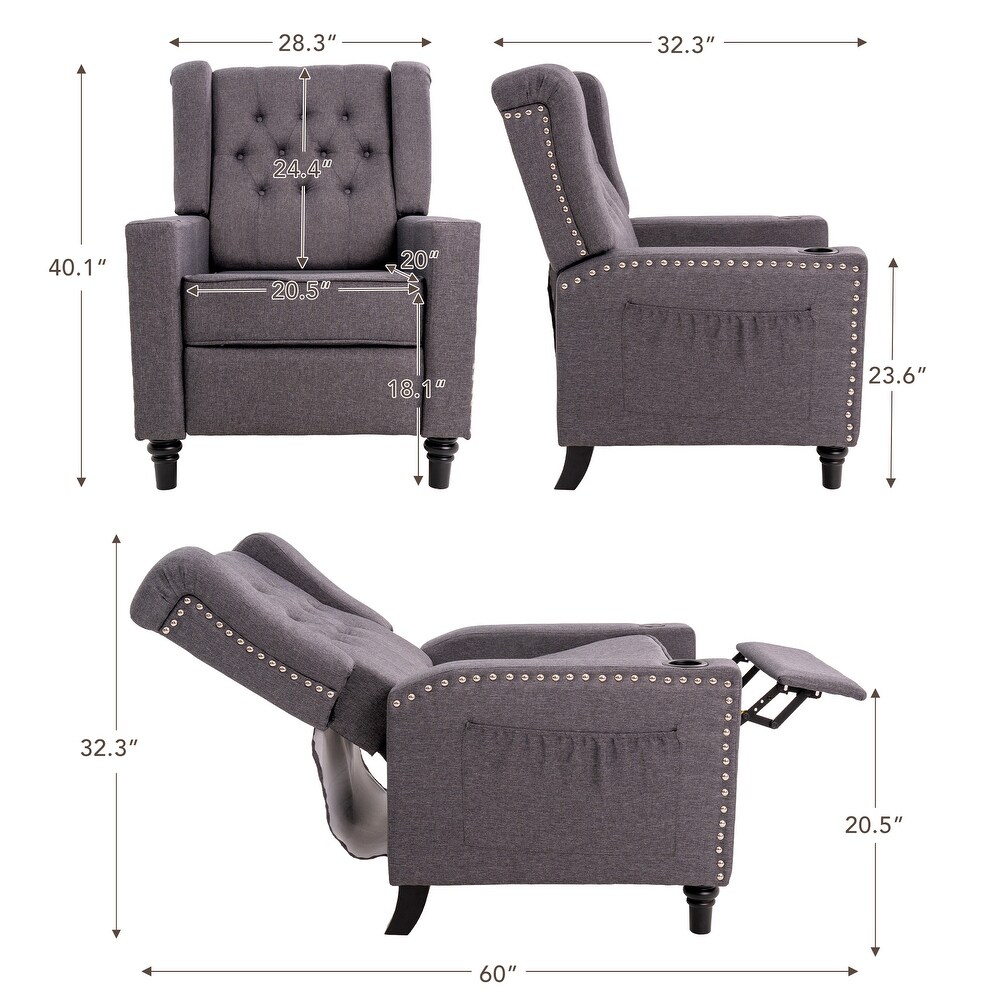 Adjustable Wing Back Recliner Chair Nailhead Armchair Padded Large Sofa Chair