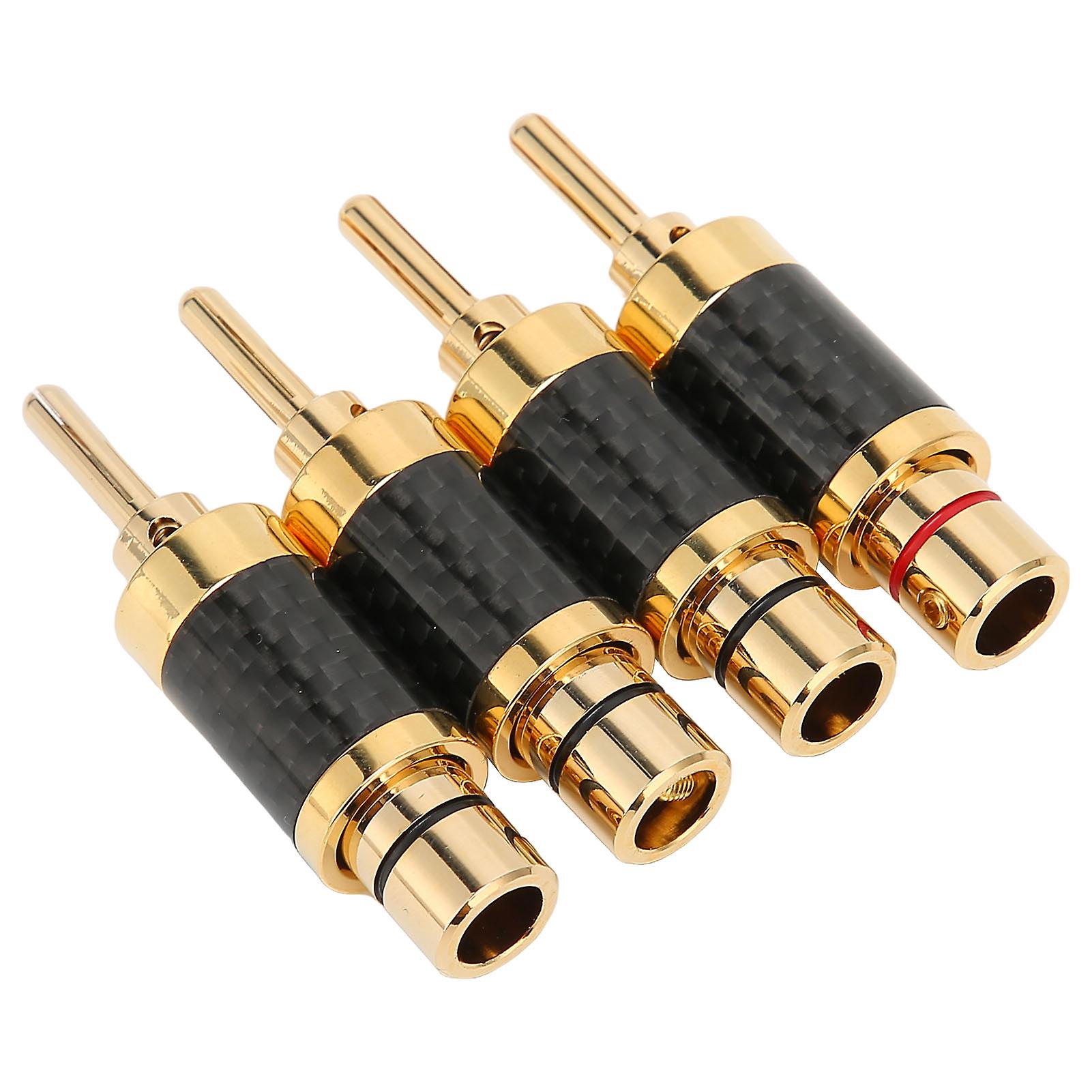 4pcs Banana Plug Brass Gold Plated Black Carbon Fiber Shell Banana Plugs Connector For 7.5mm Wire Diameter