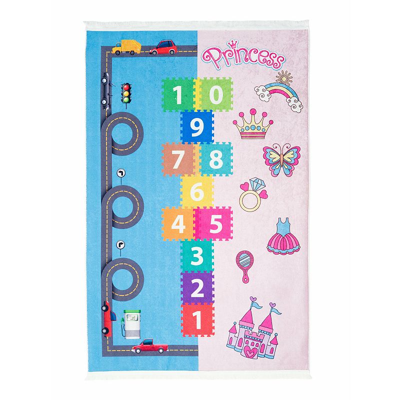 Mother Ruggers Hopscotch Road Machine Washable Colorful Kid's Rug