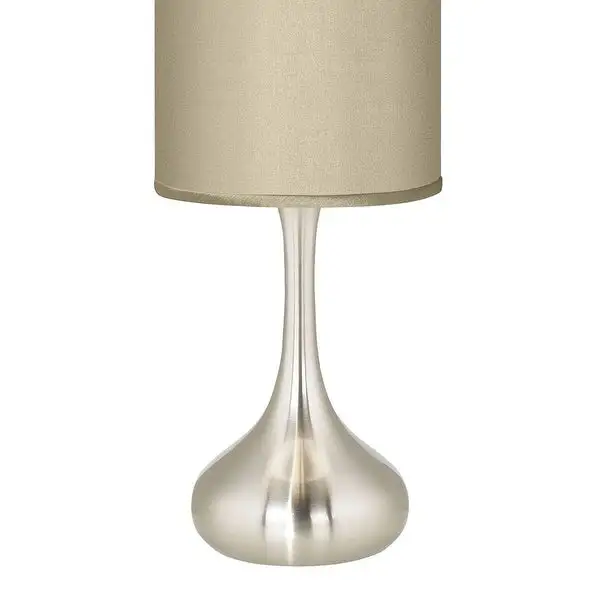 Modern Accent Table Lamp Brushed Nickel Droplet Sesame Faux Silk - 9.5