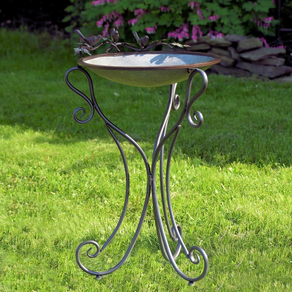 Zaer Ltd. International Three Birds Galvanized Iron Birdbath ZR180070