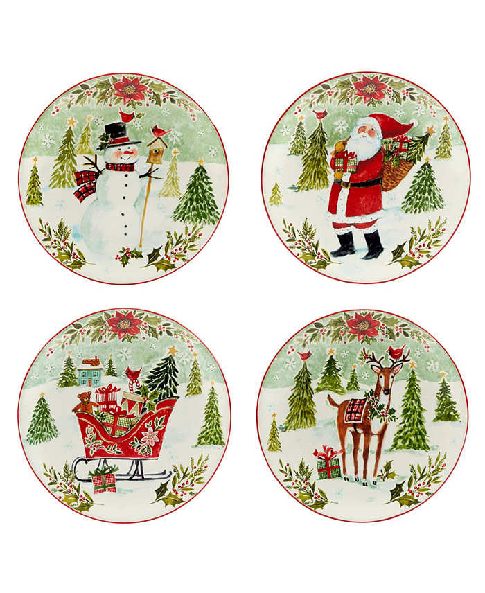 Certified International Joy of Christmas 9 Dessert Plates Set of 4