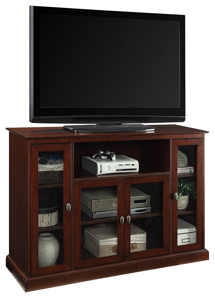 Transitional TV Stand  Cabinets With Glass Door and Storage 8 Shelves   Transitional   Entertainment Centers And Tv Stands   by Decorn  Houzz