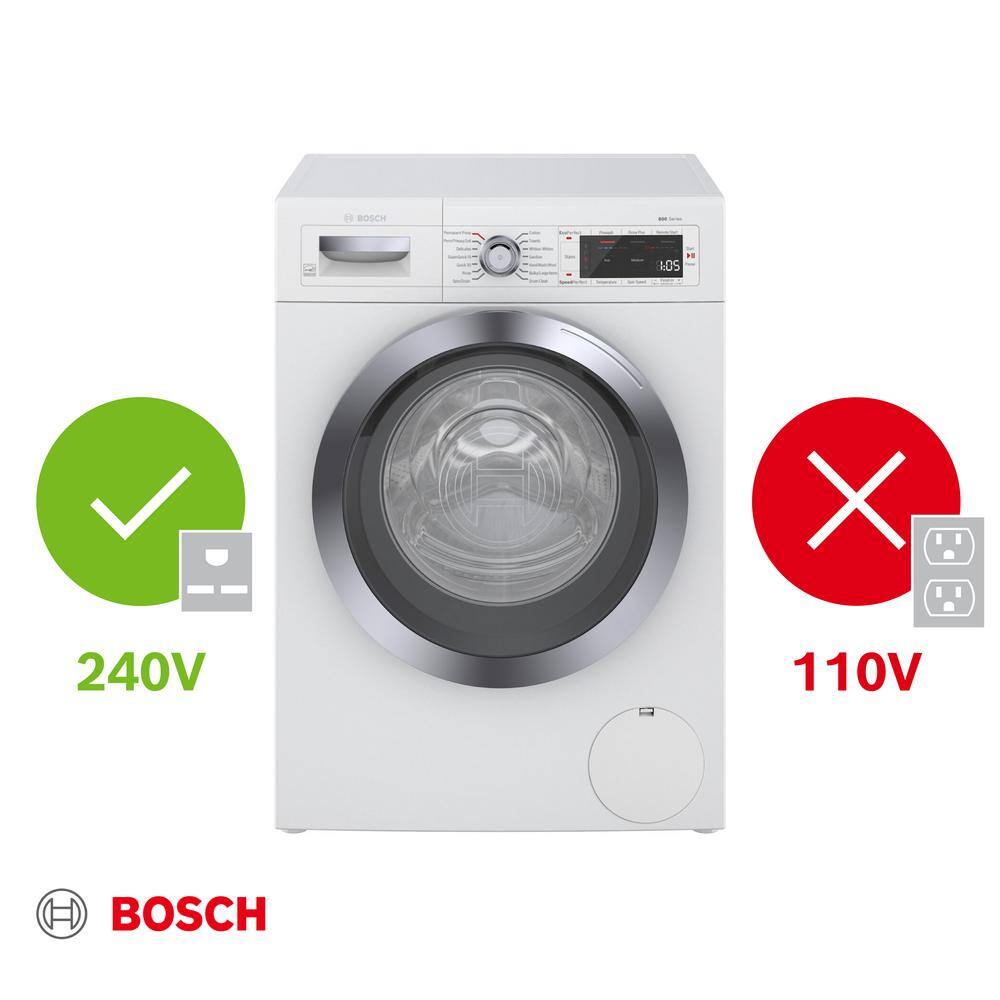 Bosch 800 Series 24 in. 2.2 cu. ft. 240-Volt White with Chrome Accents High-Efficiency Front Load Smart Washer ENERGY STAR WAW285H2UC