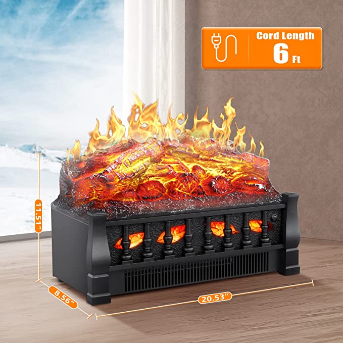 R.W.FLAME Electric Fireplace, Electric Fireplace Log Set Heater with Remote Control, Realistic Flame&Ember Bed, Portable, Infrared, Overheating Safety System, 750W/1500W