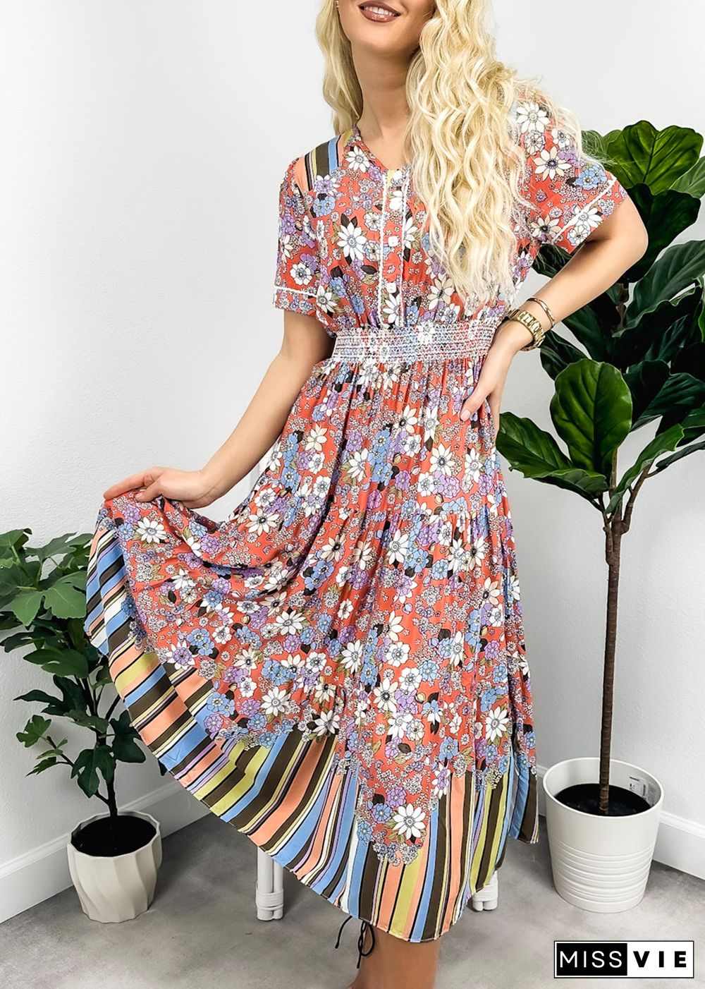 Multicolor Floral Retro Print Dress