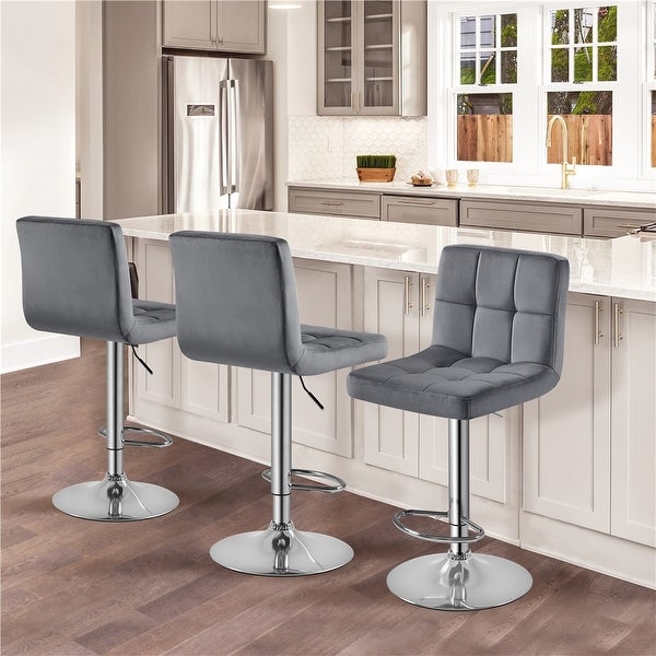 Yaheetech 2pcs Height Adjustable Modern Velvet Swivel Bar Stool with Backrest