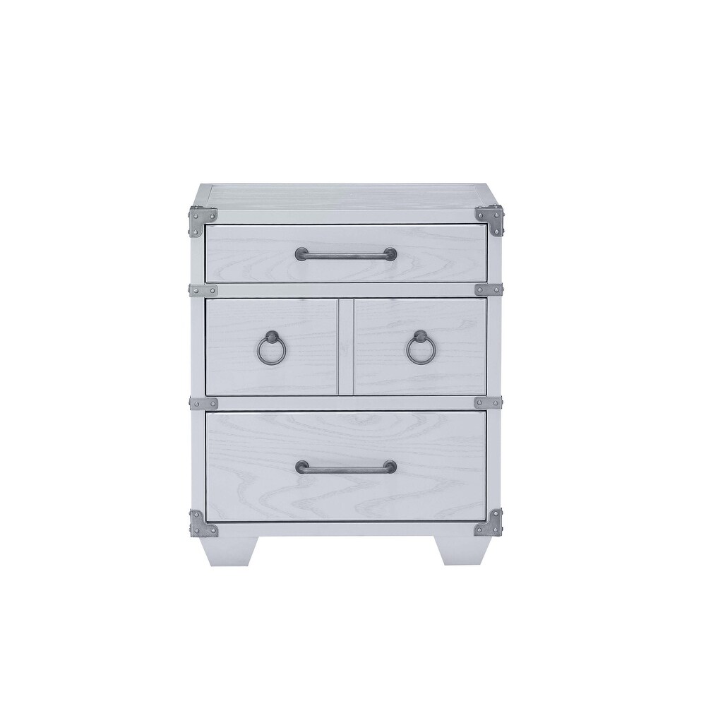 Wooden Nightstand with 3 Drawers Storage in Gray