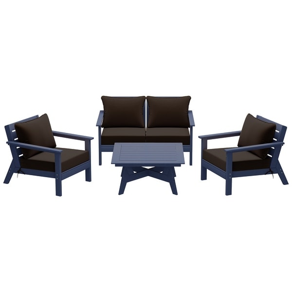 Polytrends Birchwood All Weather HDPE Outdoor Patio Navy Blue Deep Seating Sectional (5Piece Set)