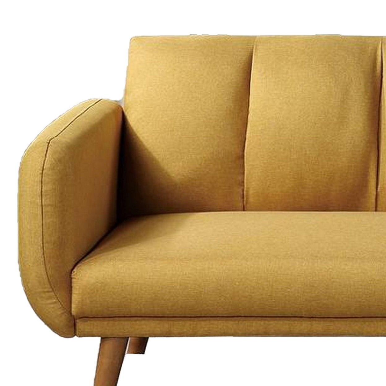 Adjustable Upholstered Sofa with Track Armrests and Angled Legs, Yellow- Saltoro Sherpi