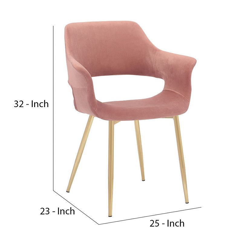 Dining Chair with Flared Curved Arms and Angled Metal Legs， Set of 2， Pink