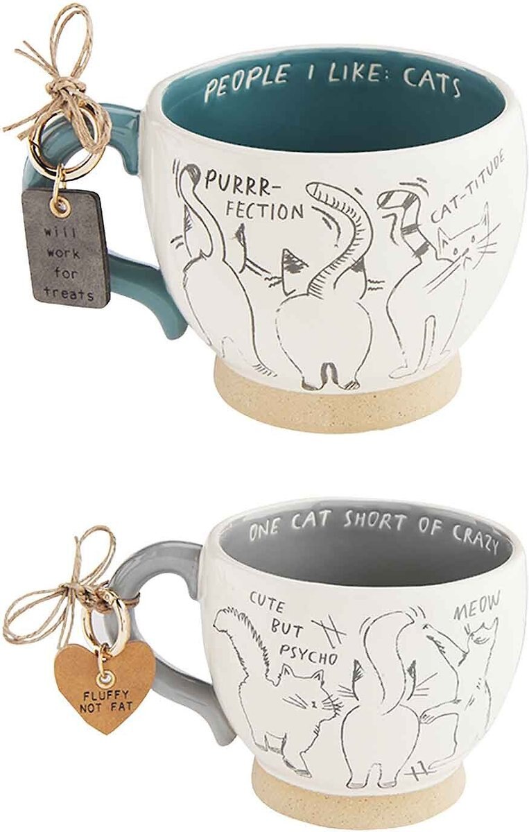 Mud Pie People I Like: Cats Mug and Cat Tag Set， Blue