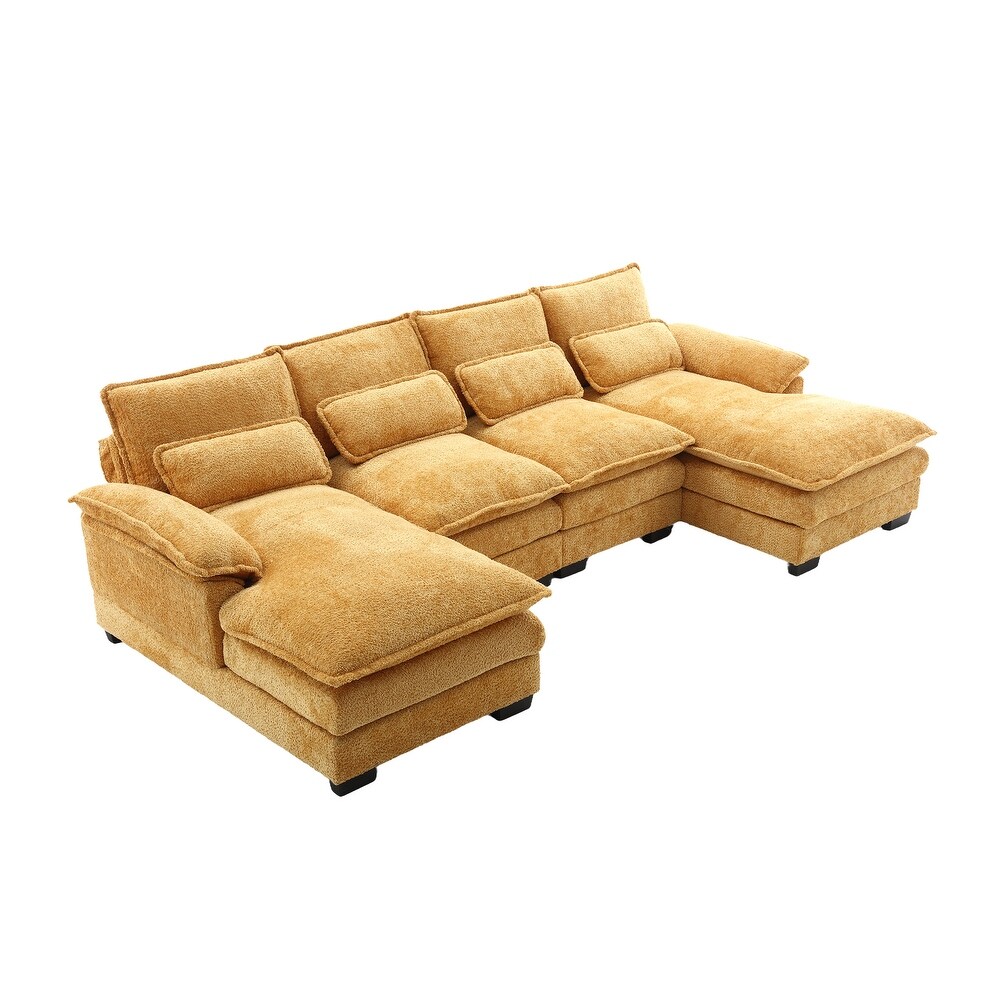 U shaped Sectional Sleeper Sofa Reversible Modular Couch  Yellow