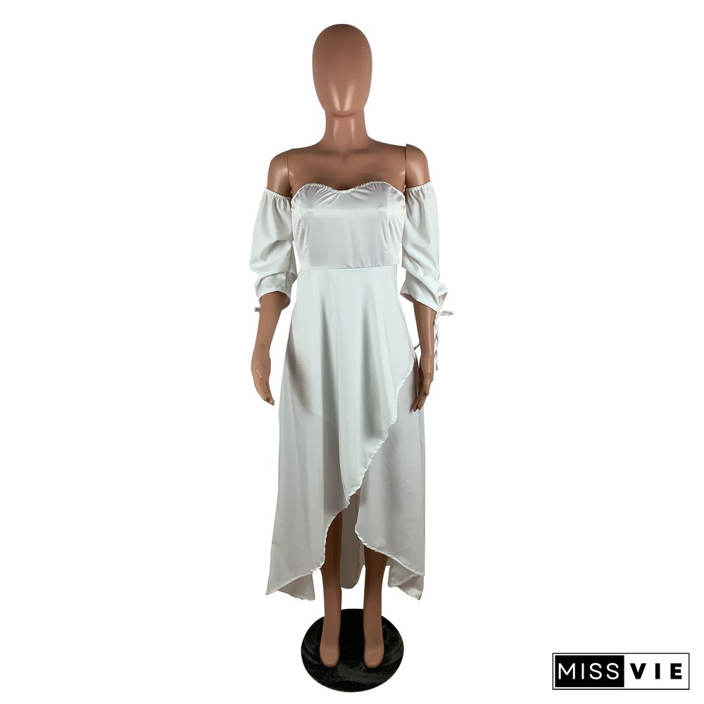 White Wrapped Chest Puff Sleeves Flounced Maxi Dress