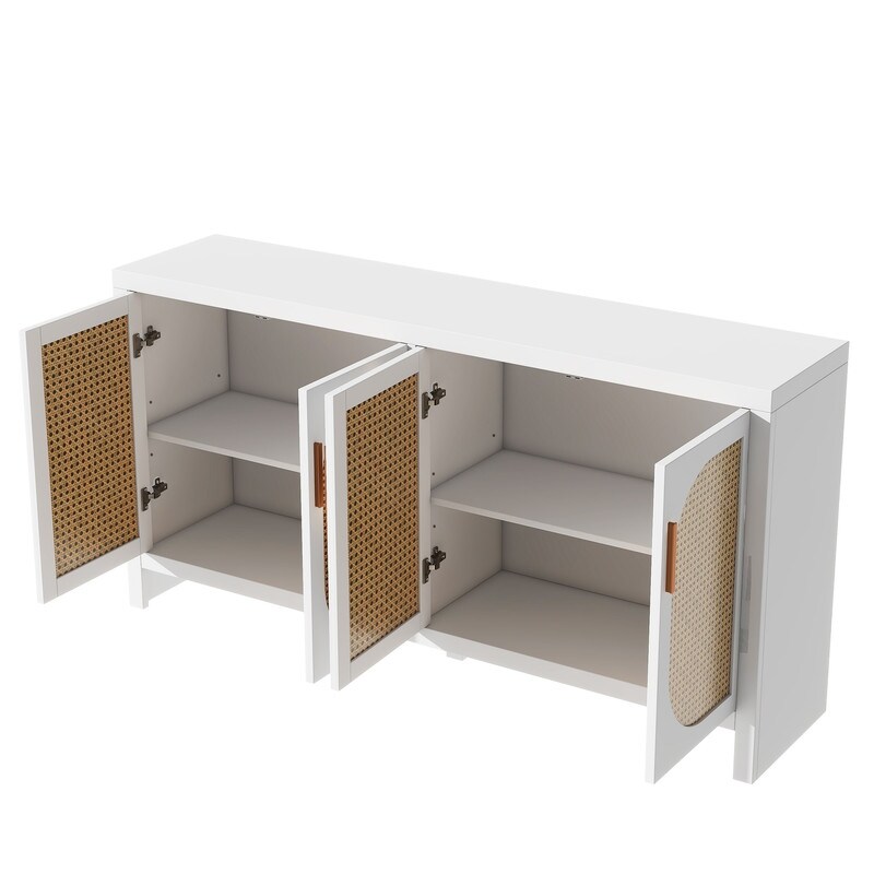 Modern TV Stand with Rattan Doors and Adjustable Shelves  Entertainment Center Media Console Table Storage Sideboard Cabinet