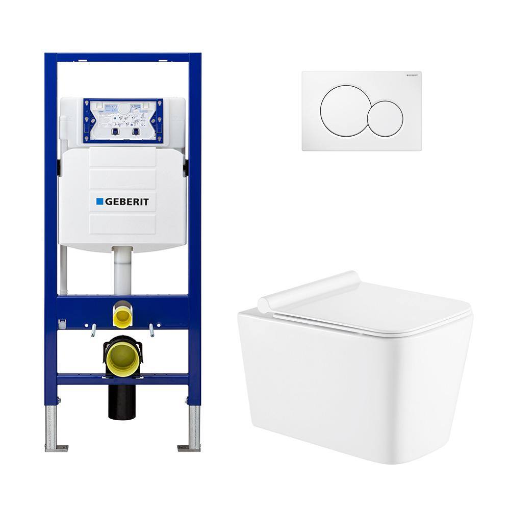 Geberit 2-Piece 0.81.6 GPF Dual Flush Baxter Square Toilet in White with 2 x 6 Concealed Tank and Plate Seat Included C-5570.01KIT2x6