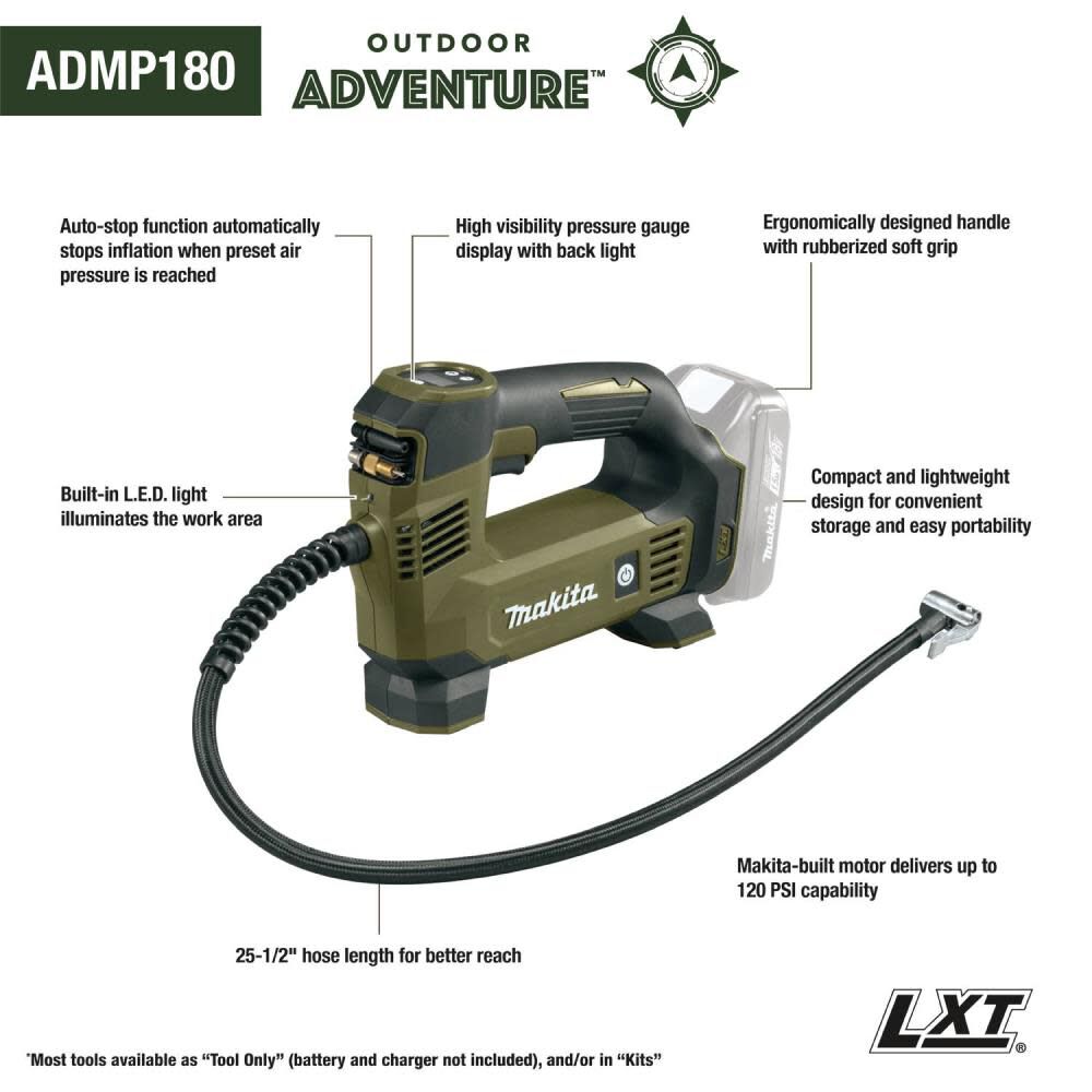 Makita Outdoor Adventure 18V LXT Inflator Kit 1.5Ah ADMP180SYX from Makita