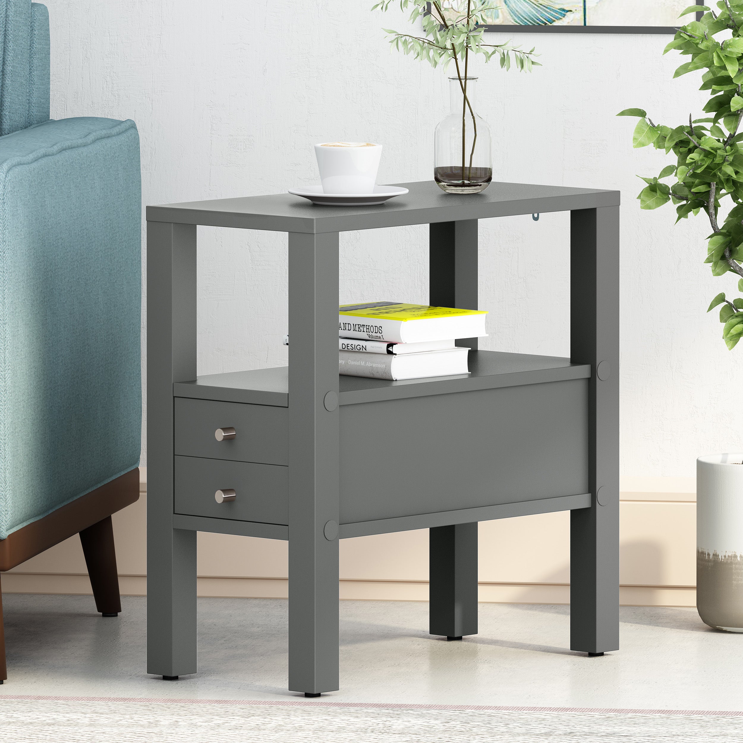 Stroble Contemporary Wooden Side Table with Drawer