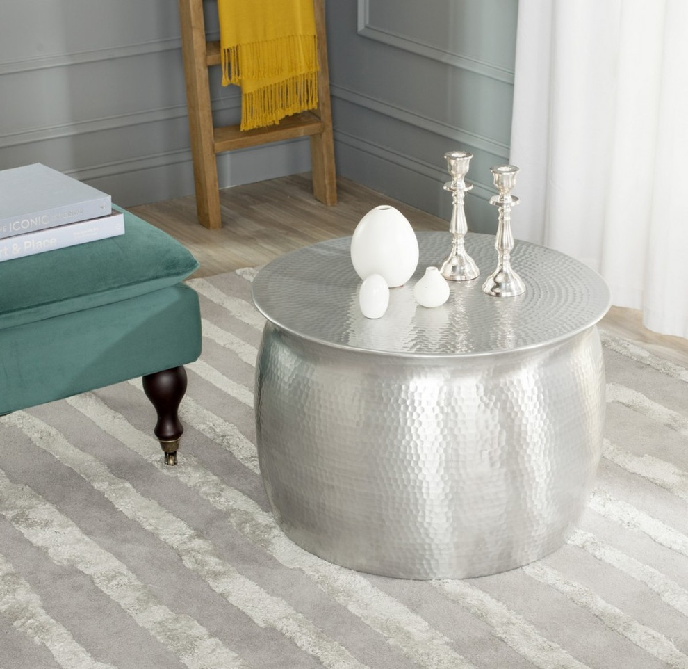 Tesha Hammered Metal Table Stool Silver   Modern   Side Tables And End Tables   by Virgil Stanis Design  Houzz