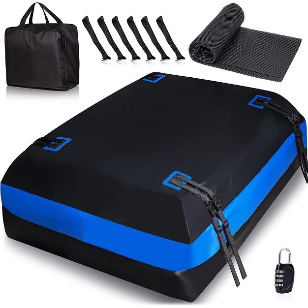 Zone Tech Car Roof Cargo Bag Protective Anti Slip Mat 21 Cubic Feet For Car With Or Without Racks Black Blue Stripe Cushioning Car Roof Pad