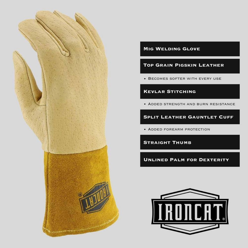 Ironcat Large Premium Top Grain Pigskin Leather Men's MIG Welding Glove with Kevlar Stitching and Protective Gauntlet Cuff 6021L