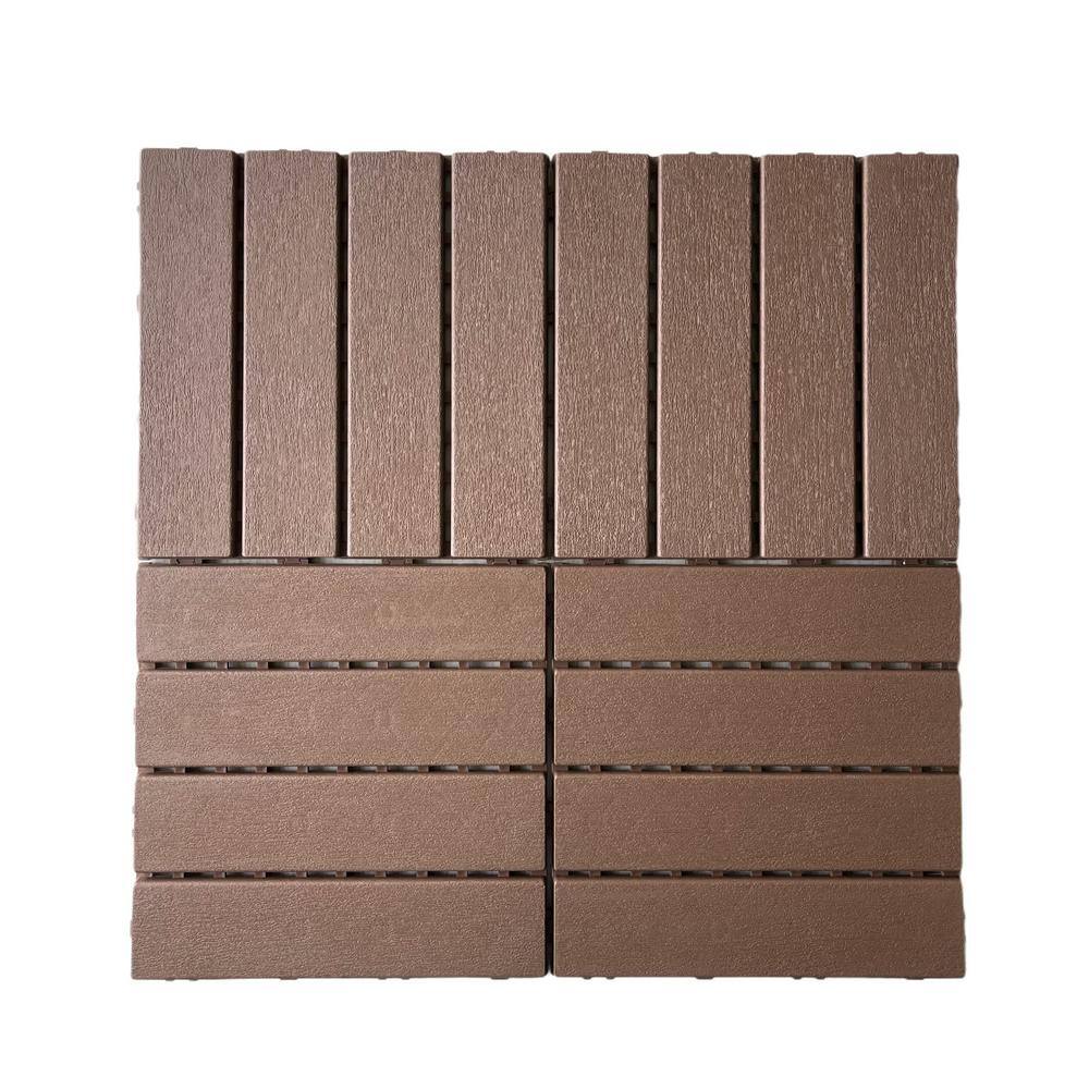 12 in. x 12 in. x 0.75 in. Outdoor Interlocking Waterproof Polypropylene Flooring in Dark Brown (Set of 44) 44 sq. ft. W-ZCS-69