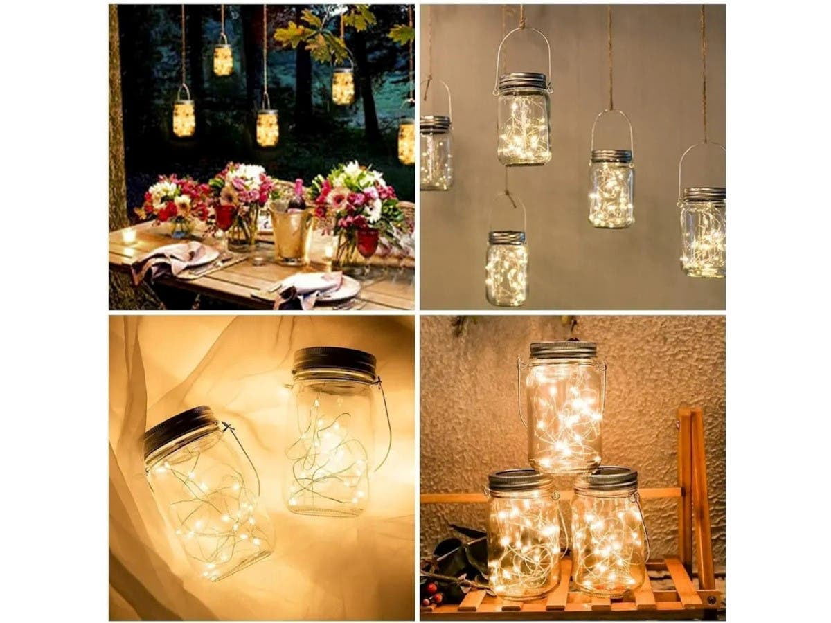 MPM Solar Mason Jar Lights，8 Pack 30 Led Hanging String Fairy Jar Solar Lantern Lights for Outdoor Patio Garden Yard and Lawn Decoration