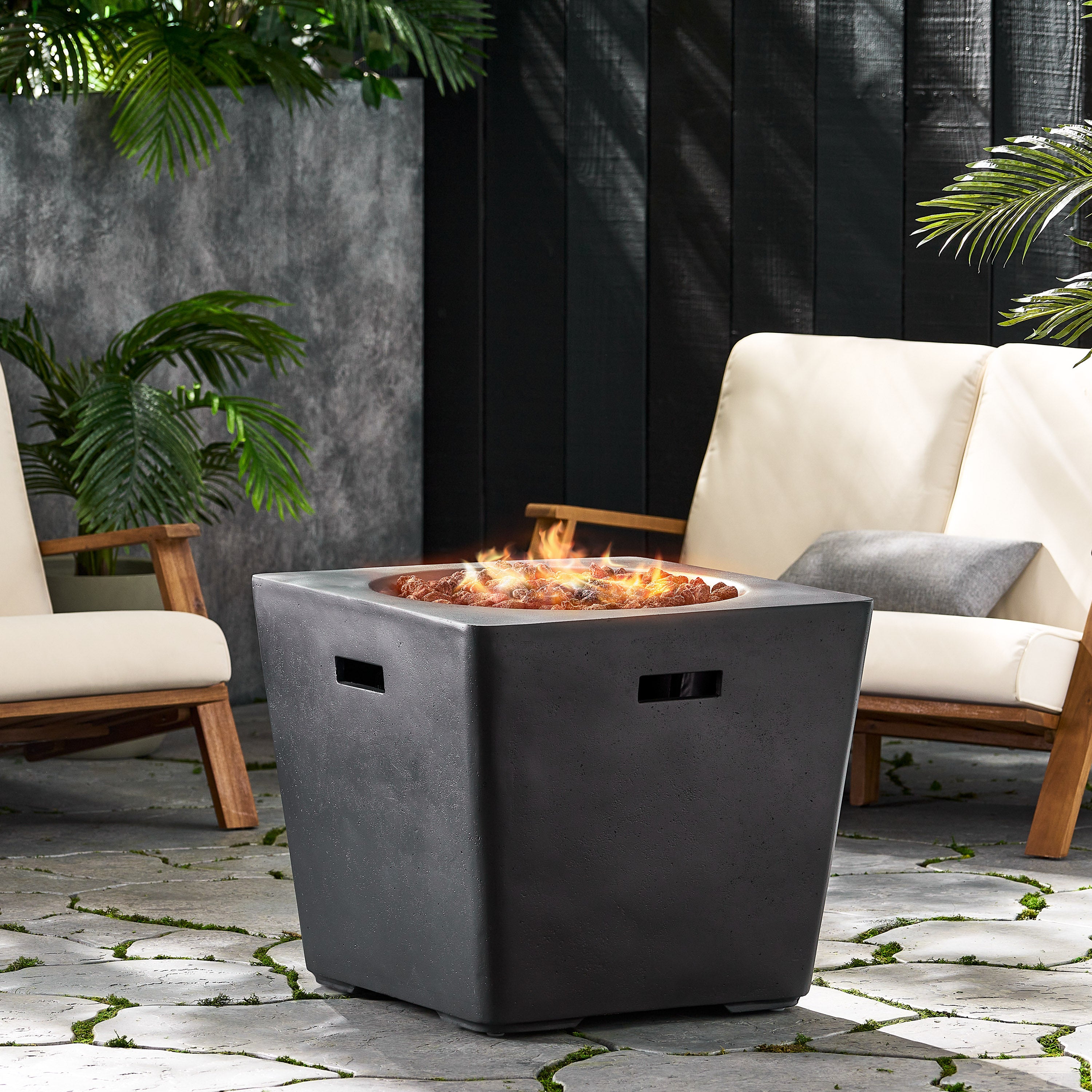 Arianna Outdoor 40,000 BTU Lightweight Concrete Square Fire Pit, Dark Gray